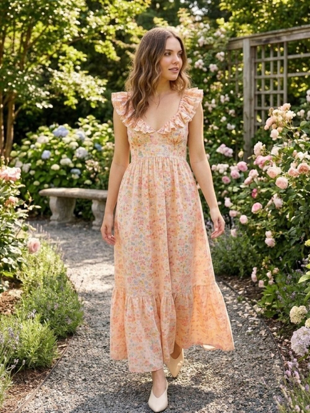 H&M Pink Floral Cottagecore Garden Linen Blend Blogger Fav Maxi Dress Size Large